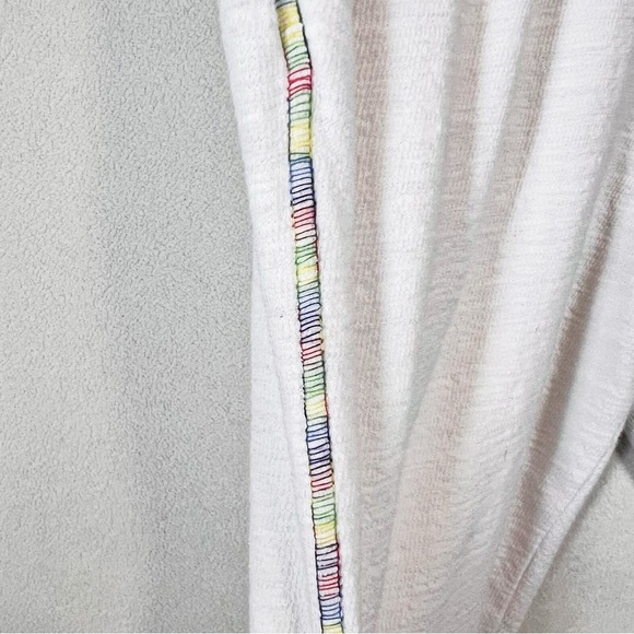 Self Contrast White Cotton Jogger Loungewear Set Sze M Colorful Embroidered Seam - Picture 10 of 13